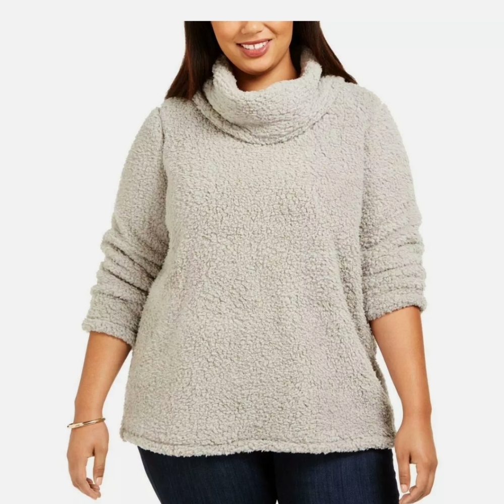 Style & Co. Gray Sherpa Cowl Neck Sweater